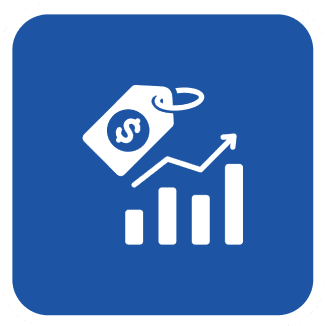 Price tag and growth chart icon.